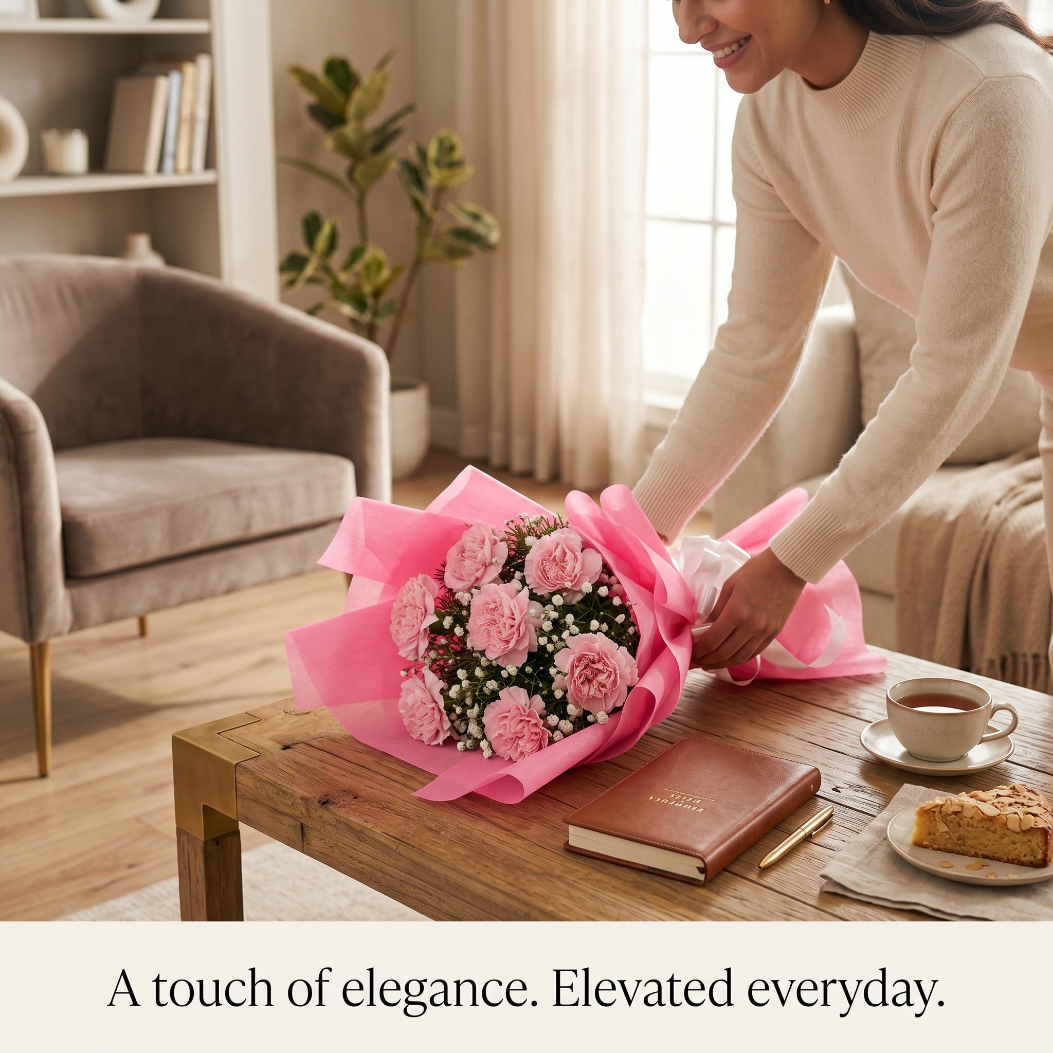Soft Whispers — 6 Pink Carnation Bouquet