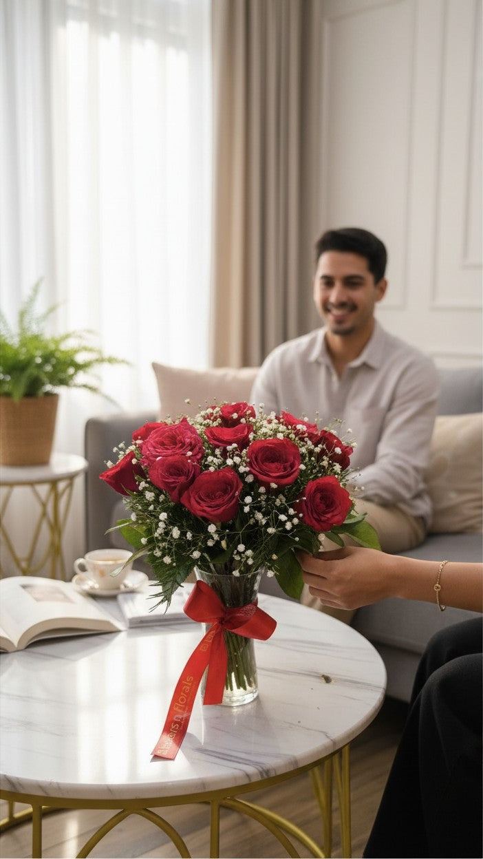 Eternal Devotion - 18 Red Roses in Glass Vase
