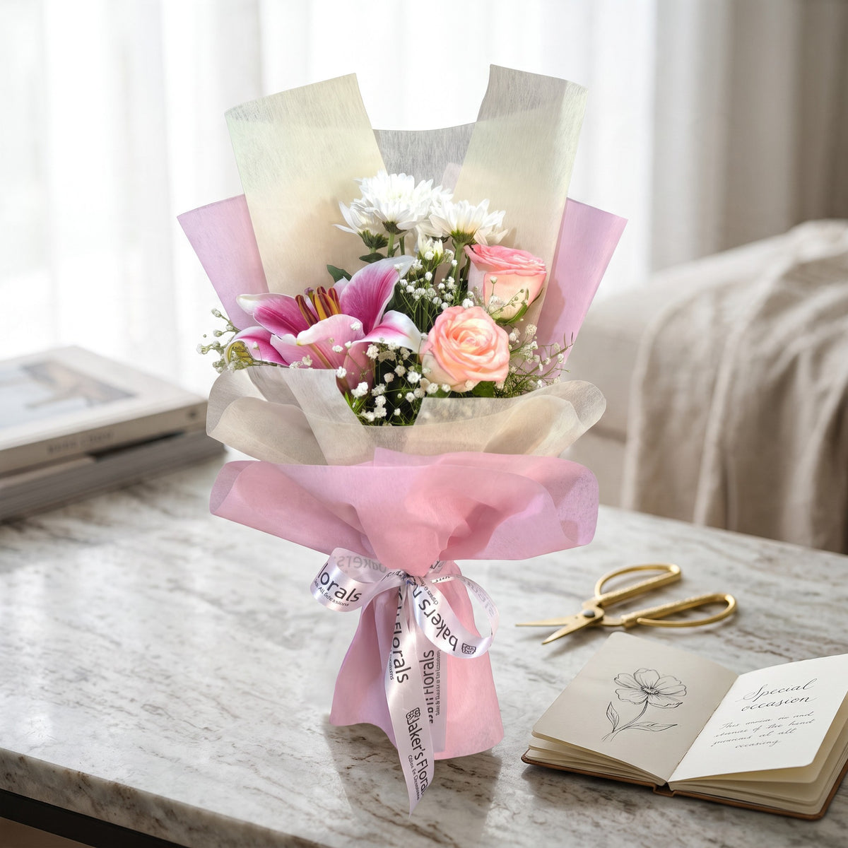 Pink Whisper Lily & Rose Bouquet