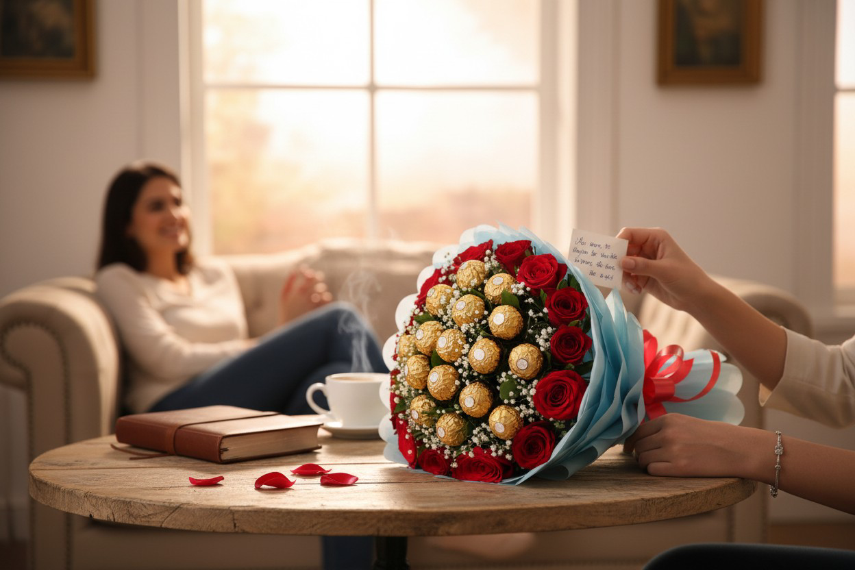 Golden Romance - 16 Red Roses with 16 Ferrero Rocher