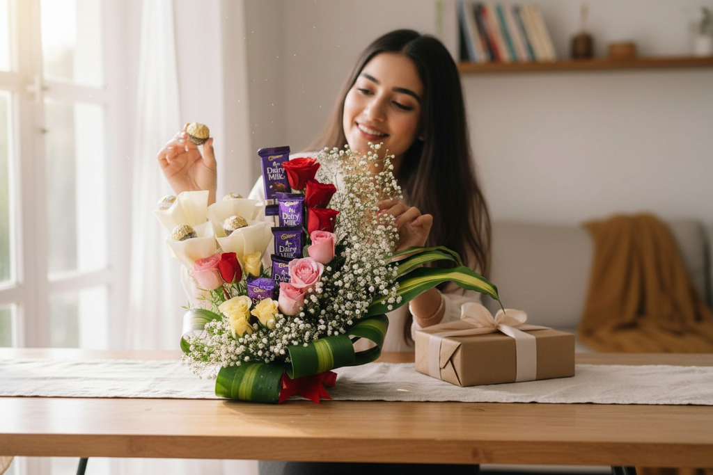 A Luxe Gift - Roses and Chocolates Arrangement
