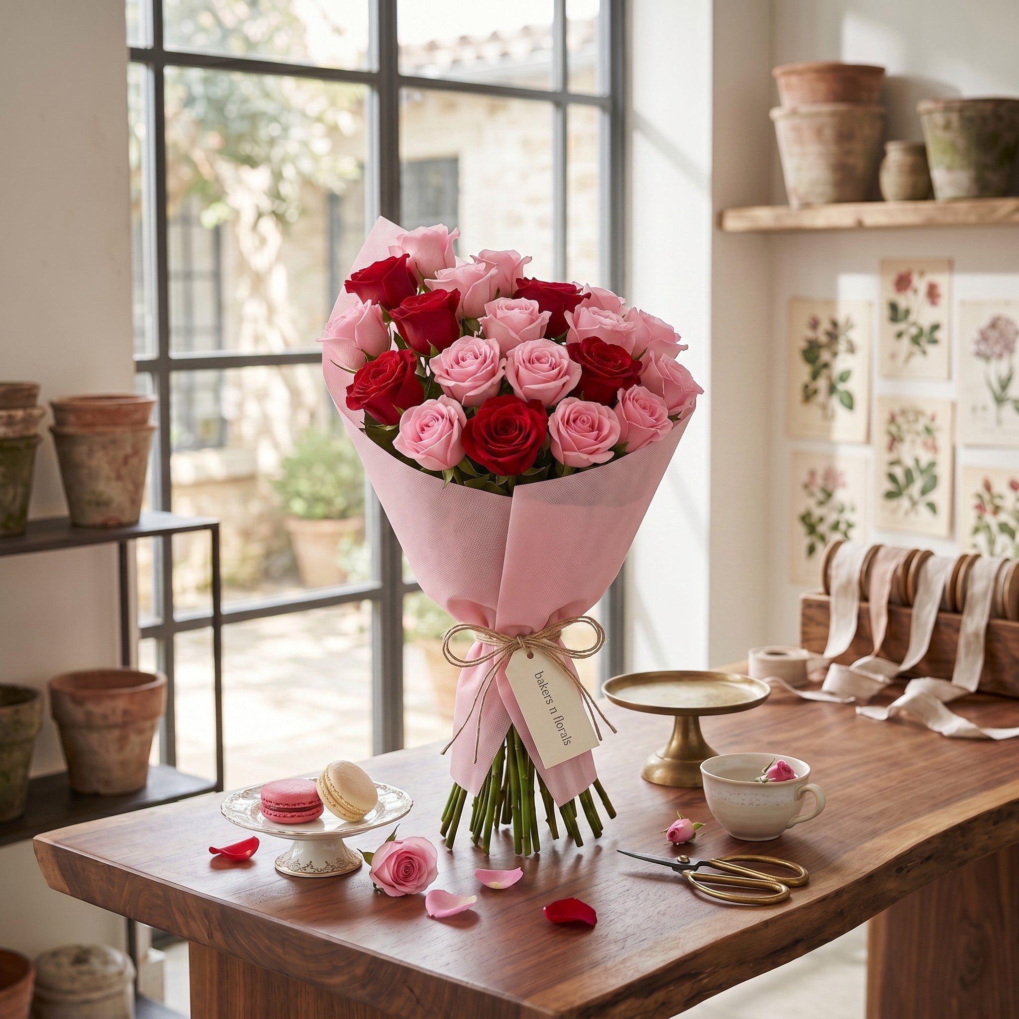 Enchanting Red and Pink Roses Bouquet