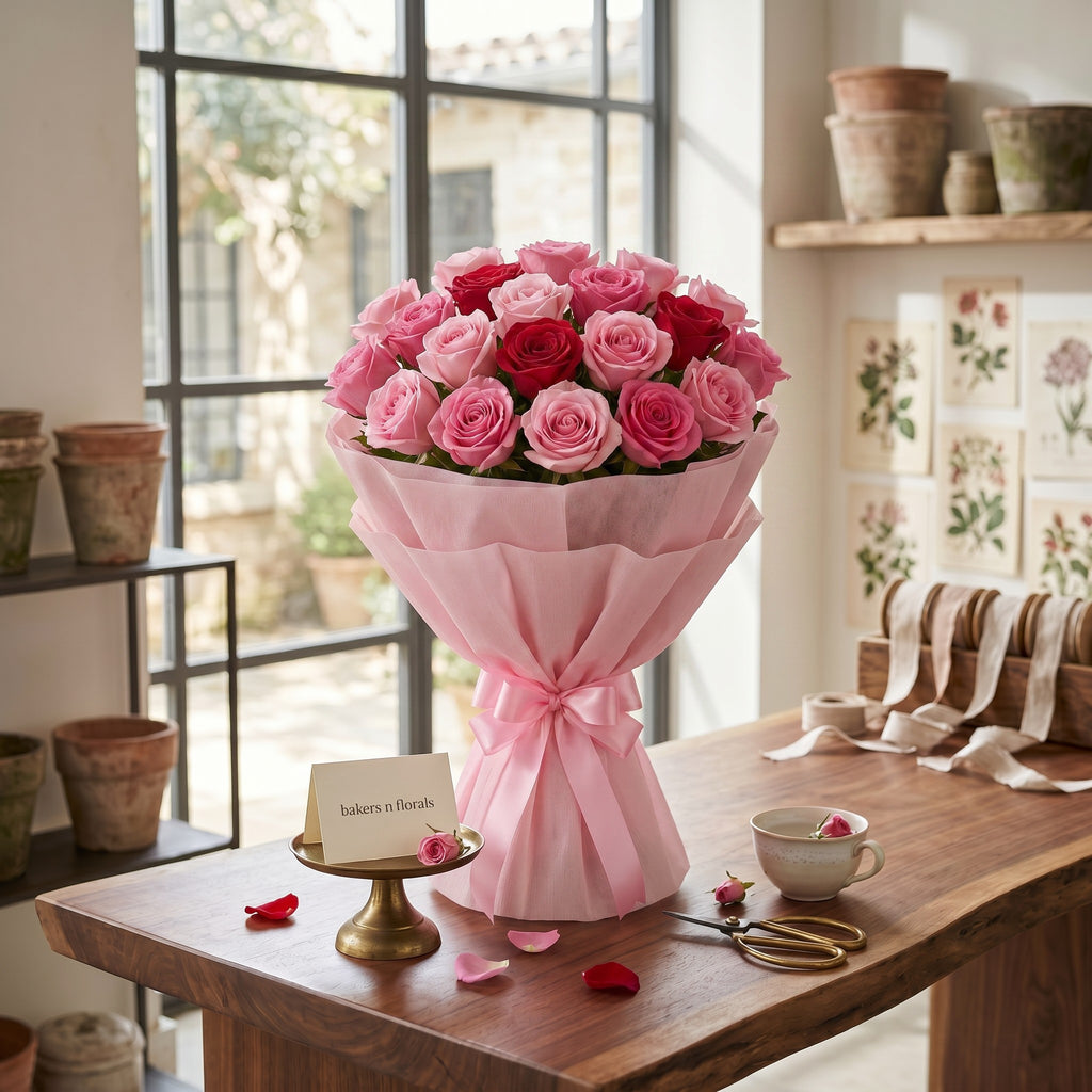 Graceful Red and Pink Roses Bouquet