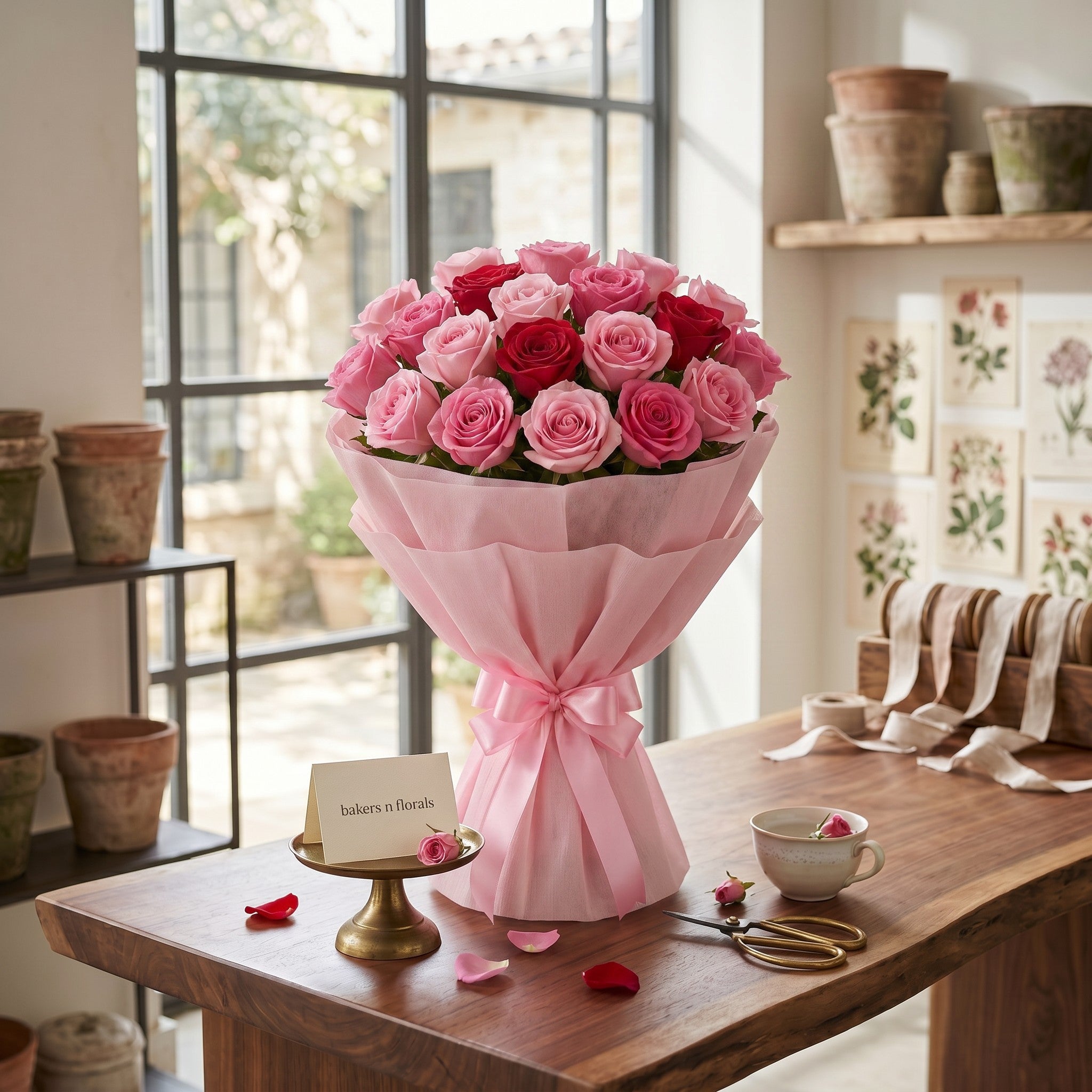 Graceful Red and Pink Roses Bouquet