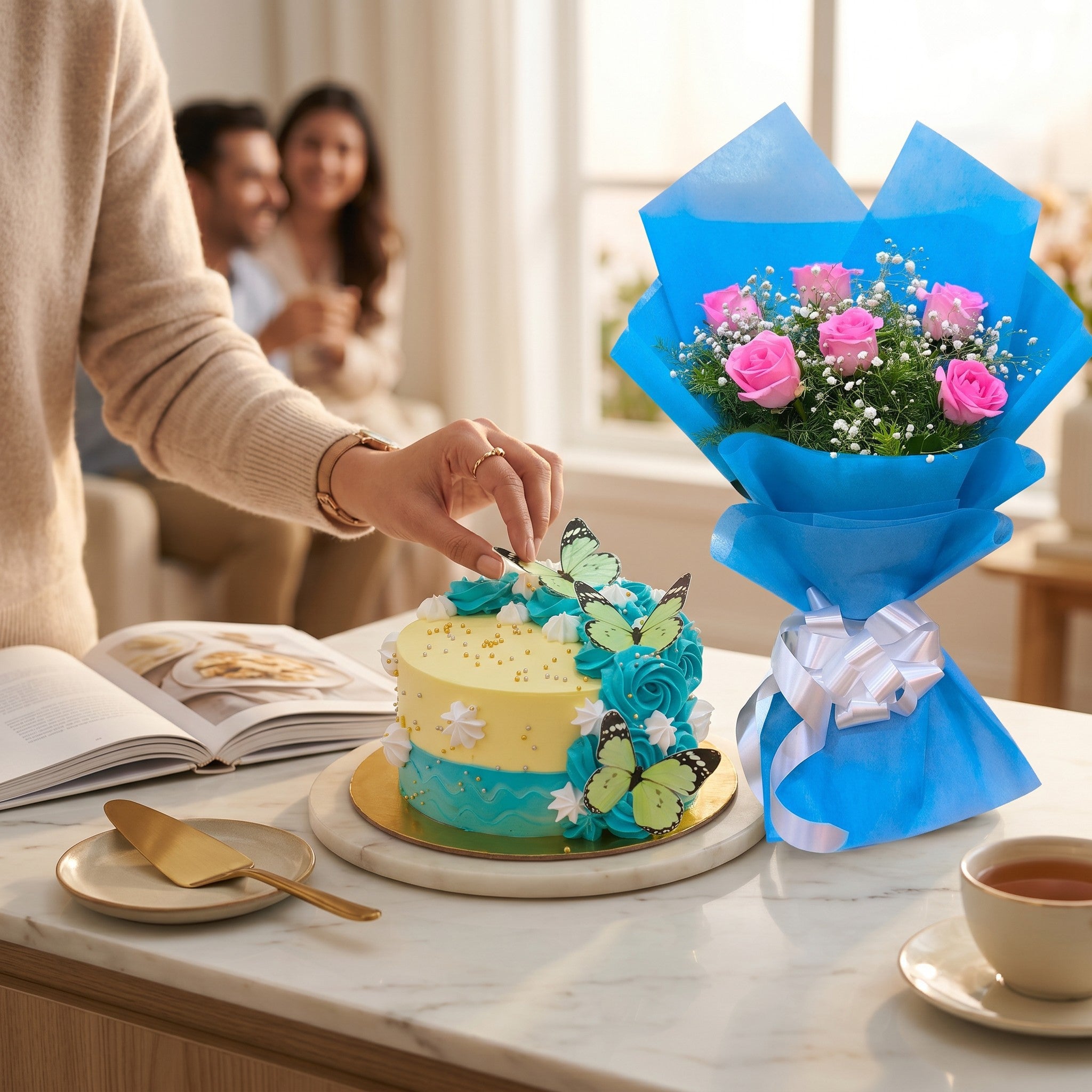 Flutter & Bloom — Pink Roses & Butterfly Theme Cake