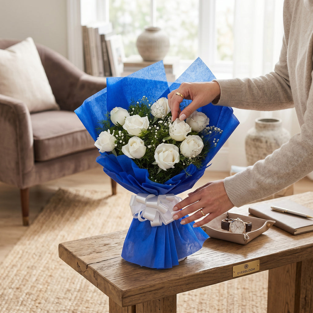 Pure Elegance –  White Roses Bouquet