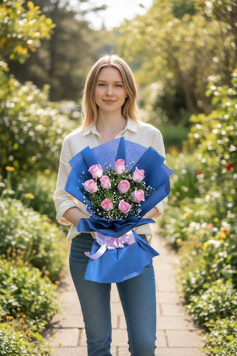 10 Gorgeous Pink Roses Bouquet