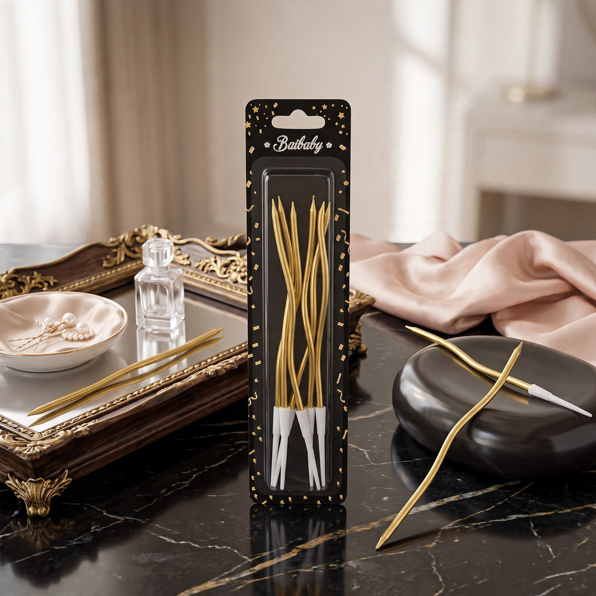 Gold Spiral Cake Candles Pack