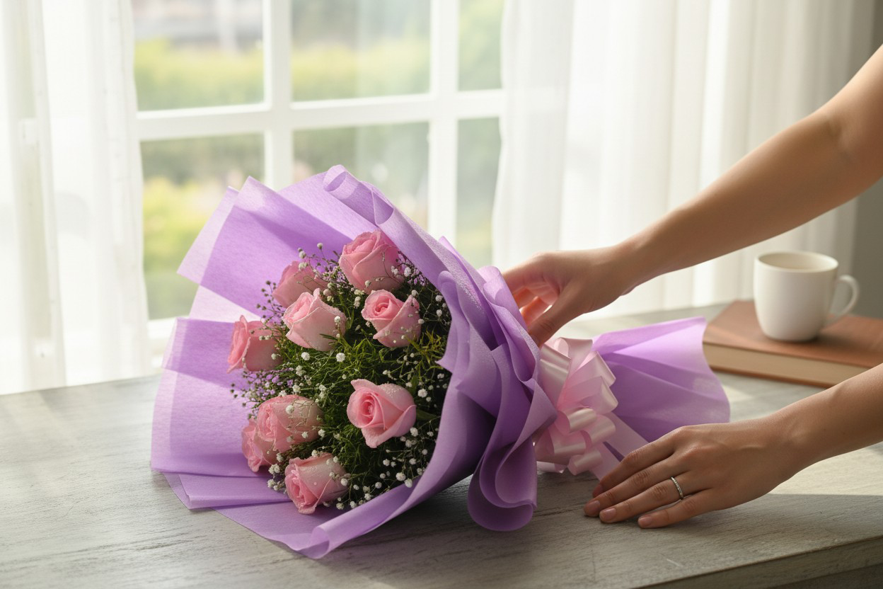 10 Pink Roses Bouquet