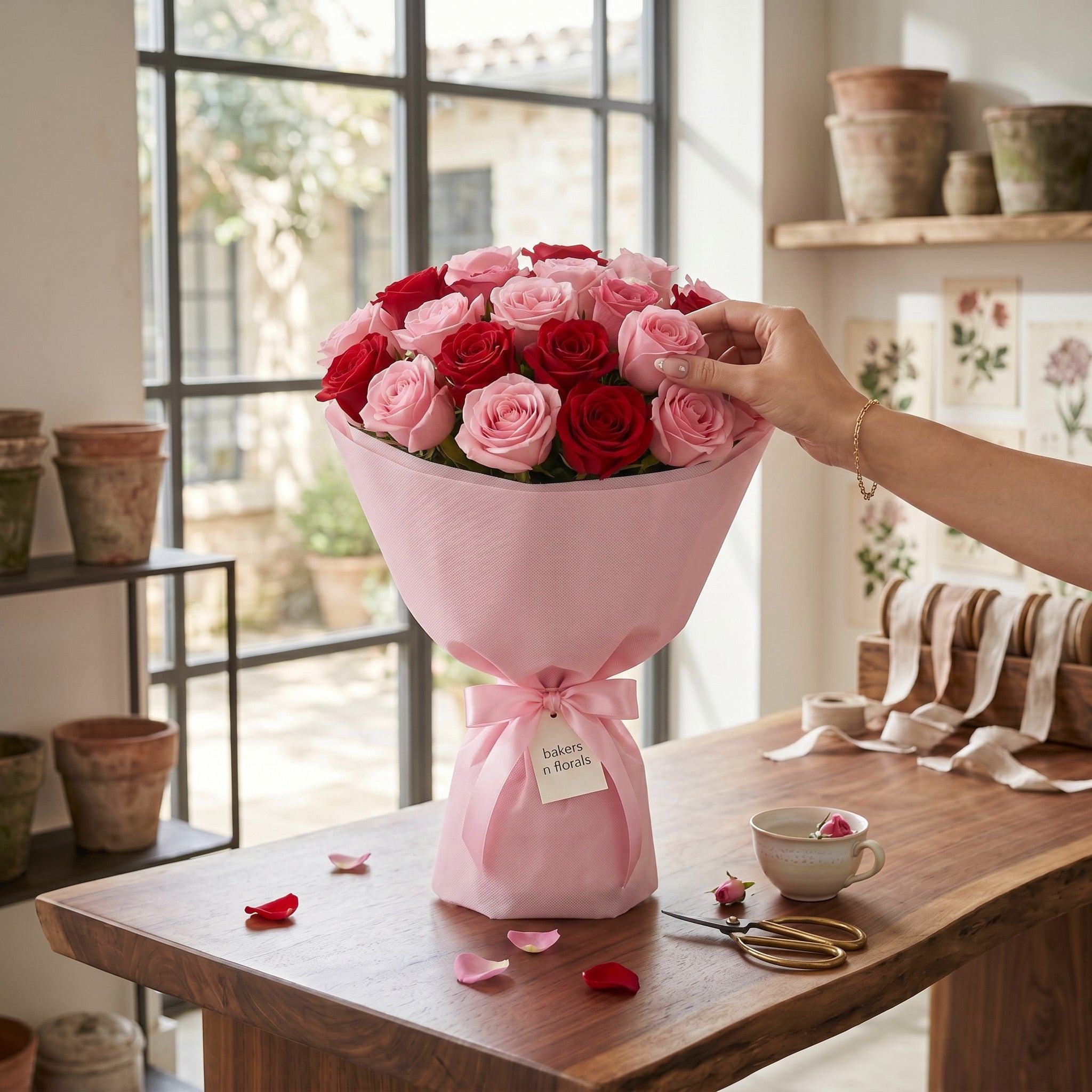 Graceful Red and Pink Roses Bouquet