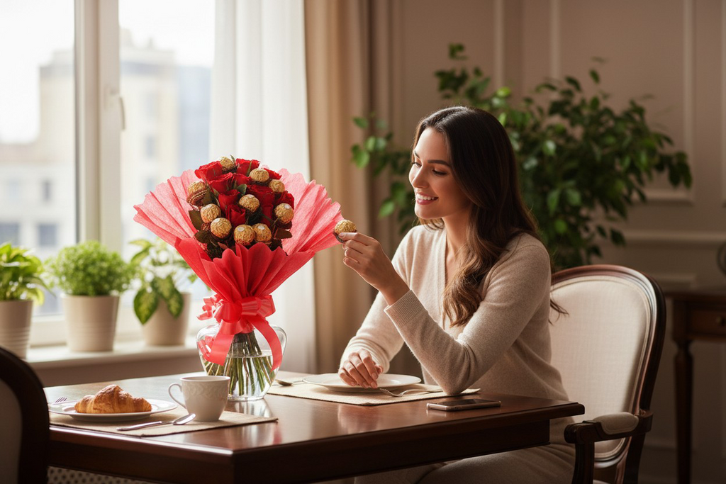 The ultimate romantic Pair - 10 Red Roses with 10 Ferrero Rocher