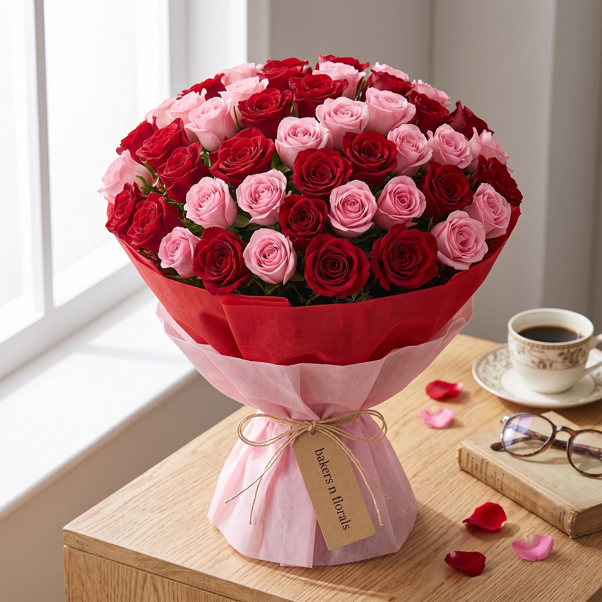 Magnificent Red and Pink Roses Bouquet
