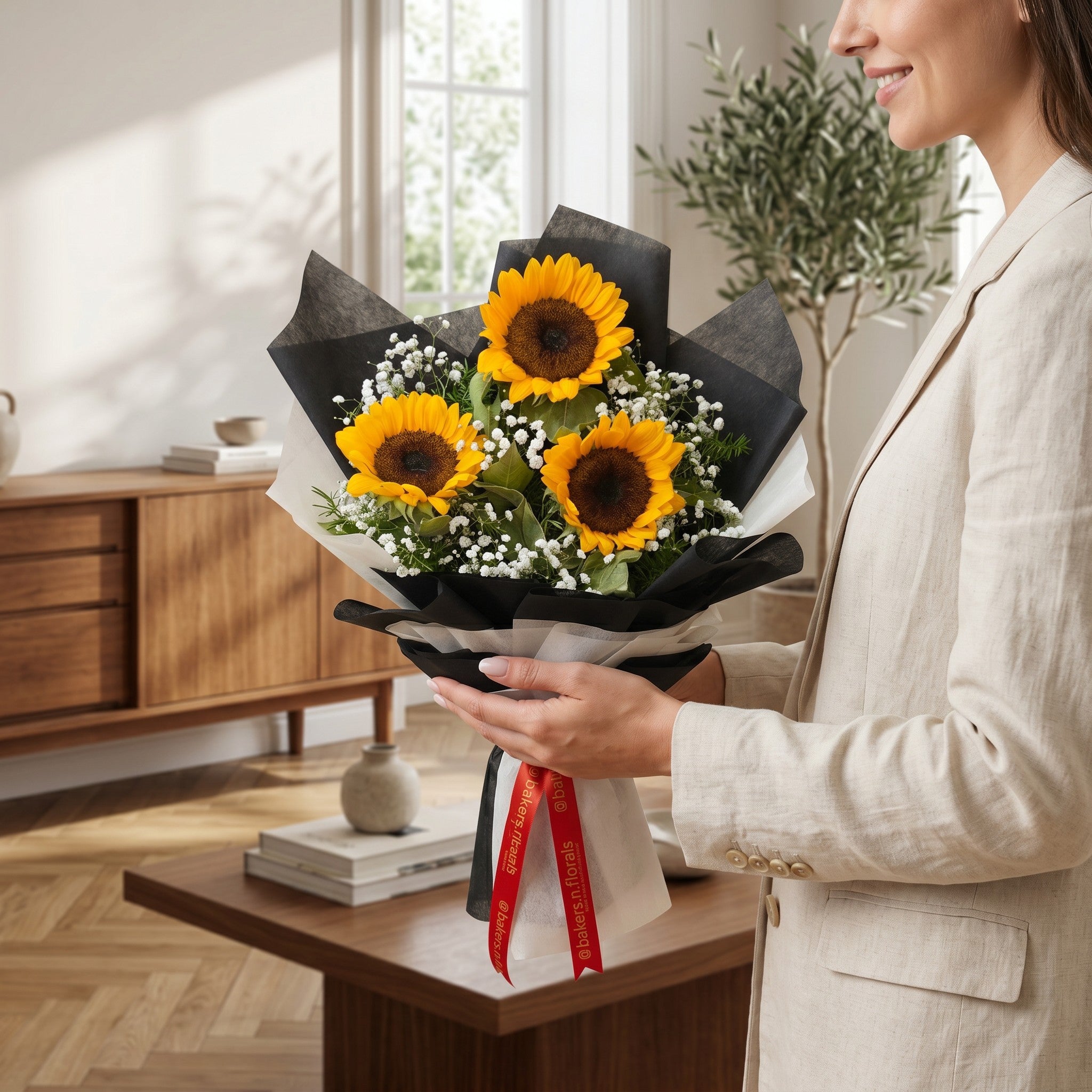 Golden Three Sunflowers Bouquet