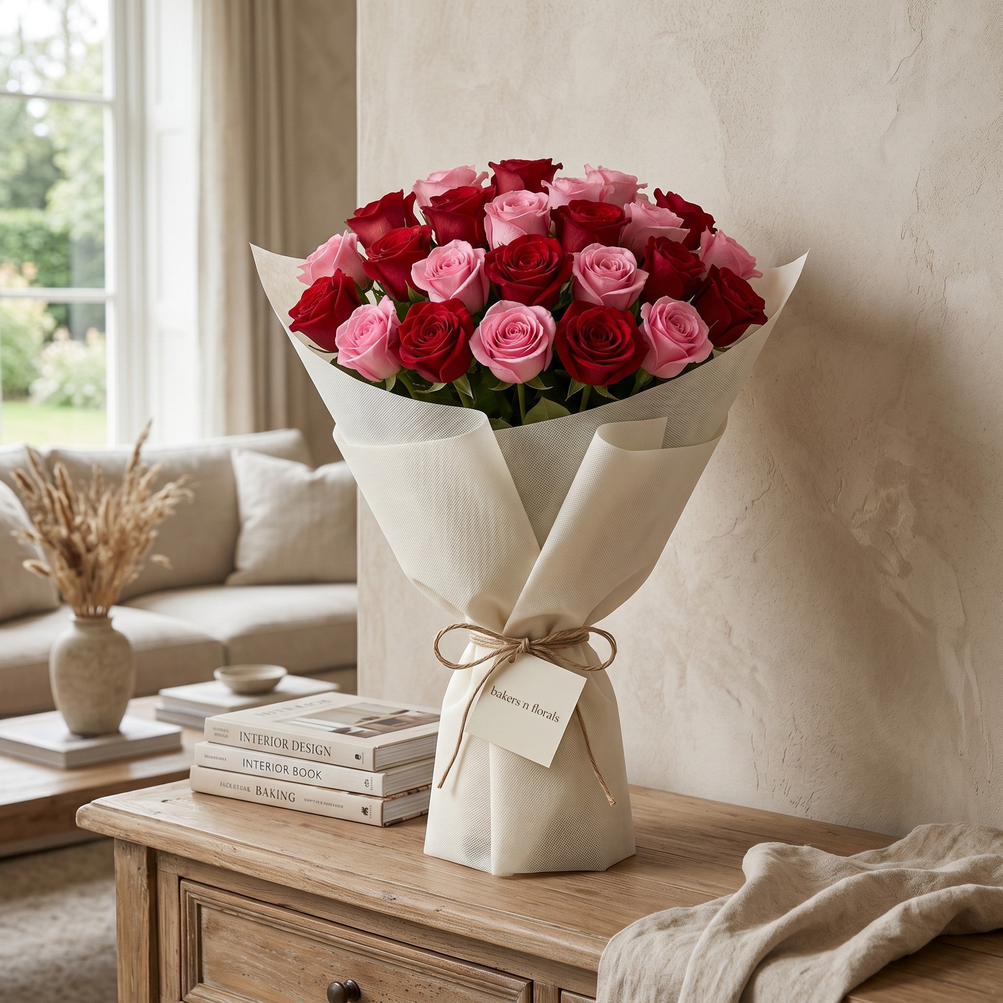 Delightful Red and Pink Roses Bouquet