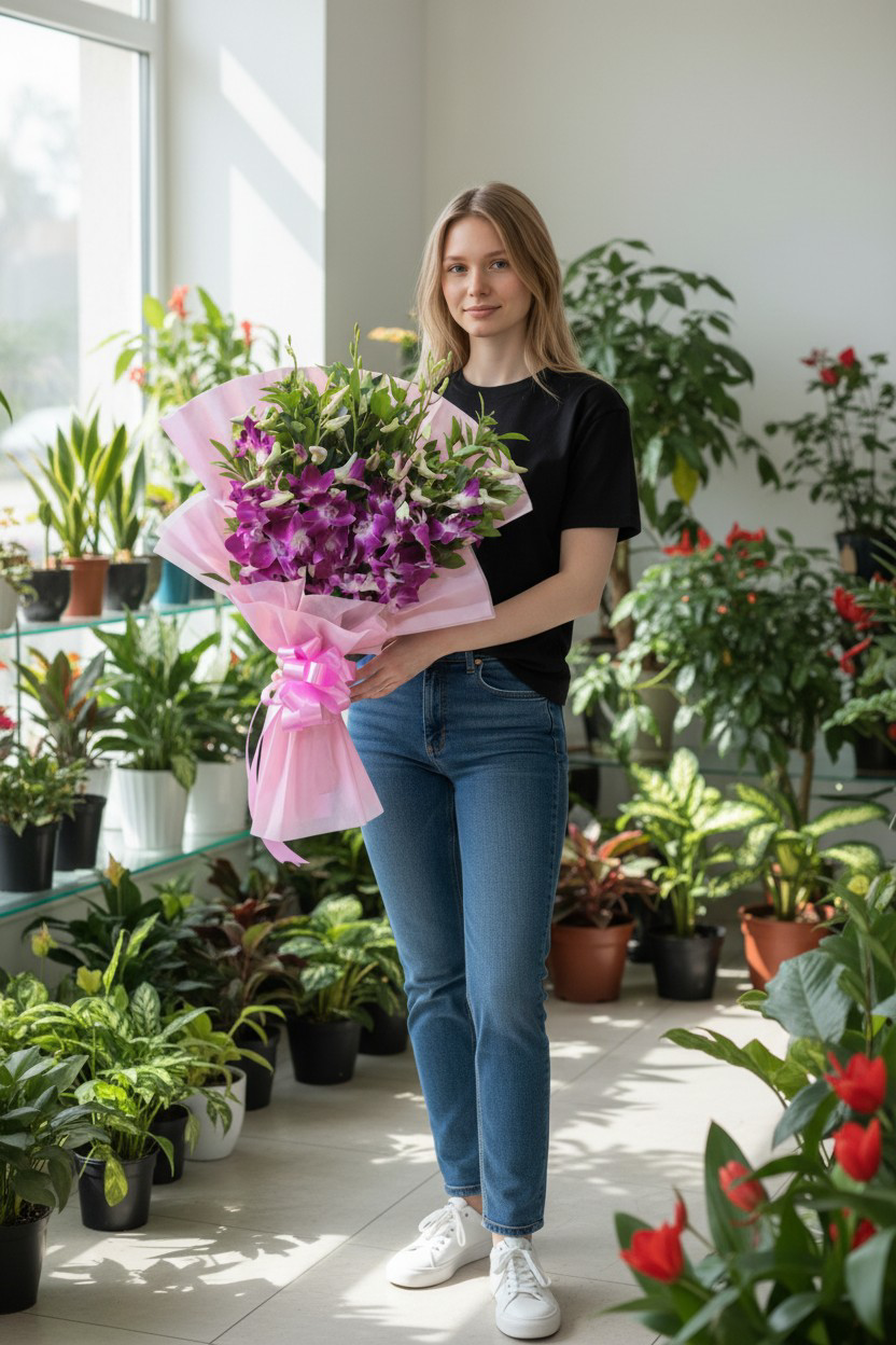 Luxe Purple Orchid Bouquet – Fresh & Exotic