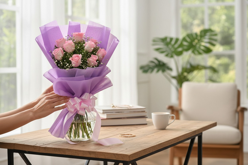 10 Pink Roses Bouquet