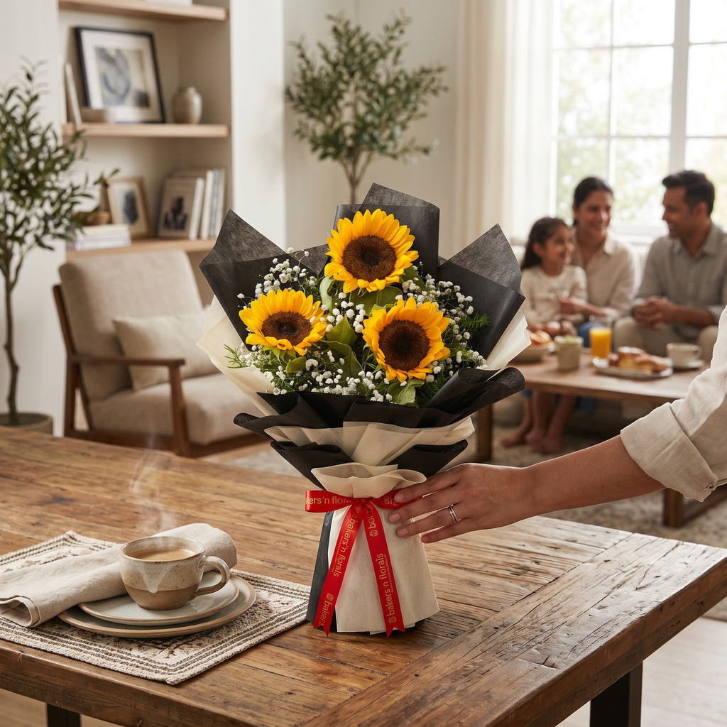 Golden Three Sunflowers Bouquet