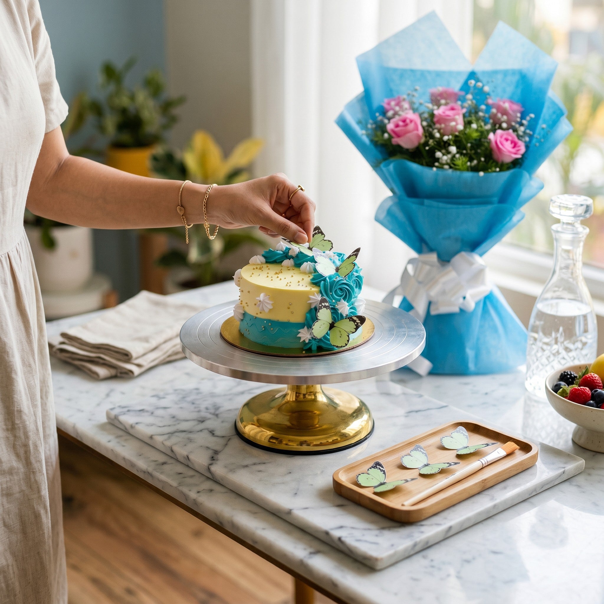 Flutter & Bloom — Pink Roses & Butterfly Theme Cake