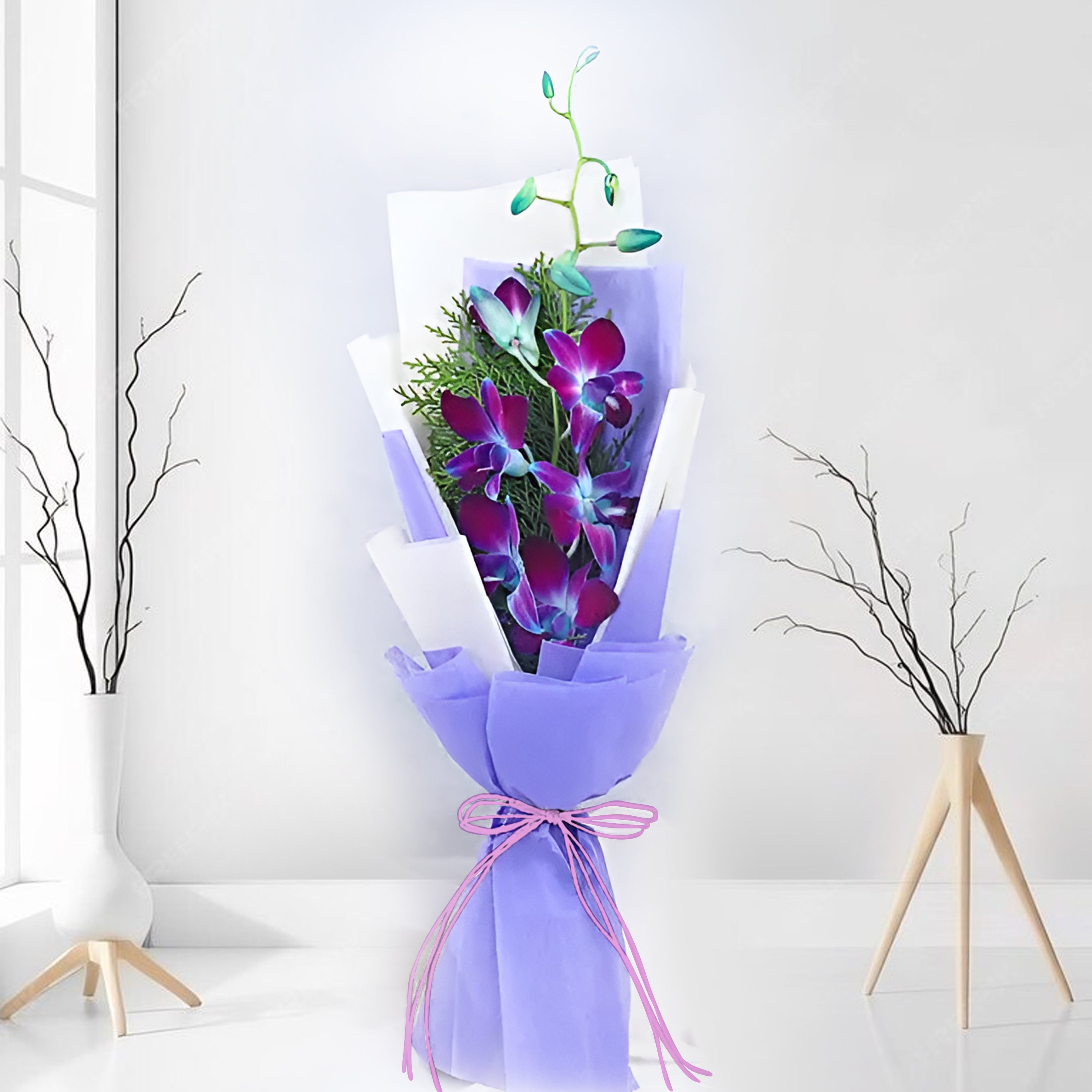 Azure Elegance - Single Blue Orchid Bouquet