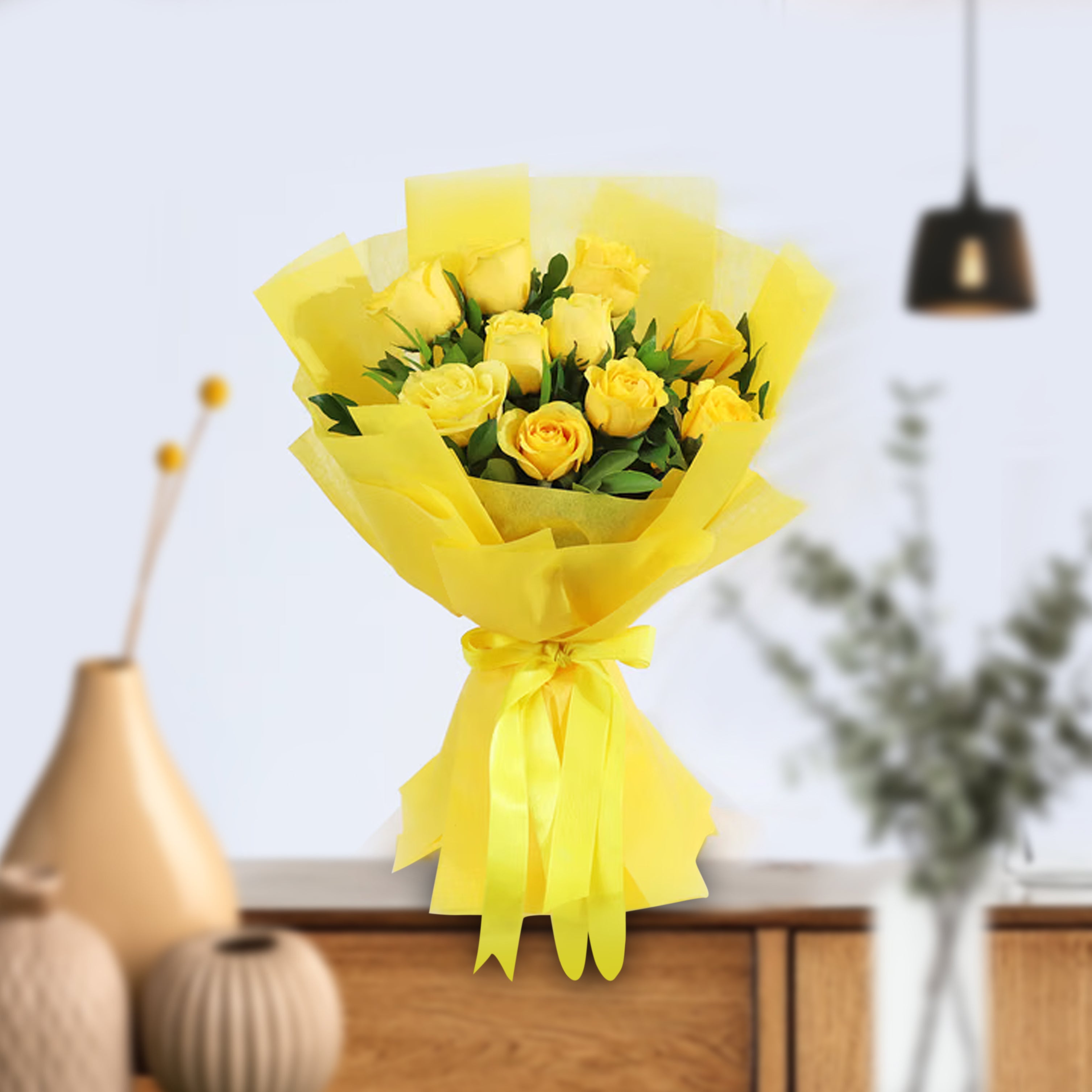 Sunshine Smiles - 8 Yellow Roses Bouquet